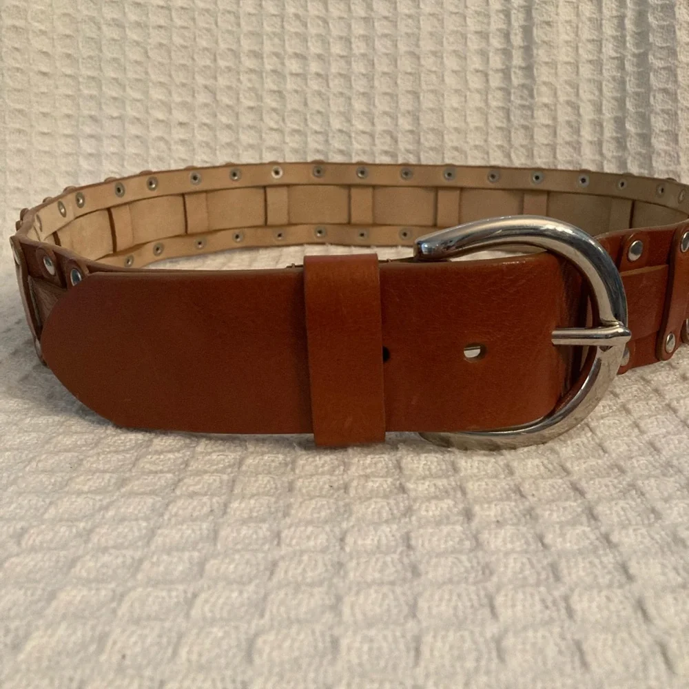 Gorgeous Italian Leather Fina Firenze 1927 Wide Brown Belt With Silver Studs